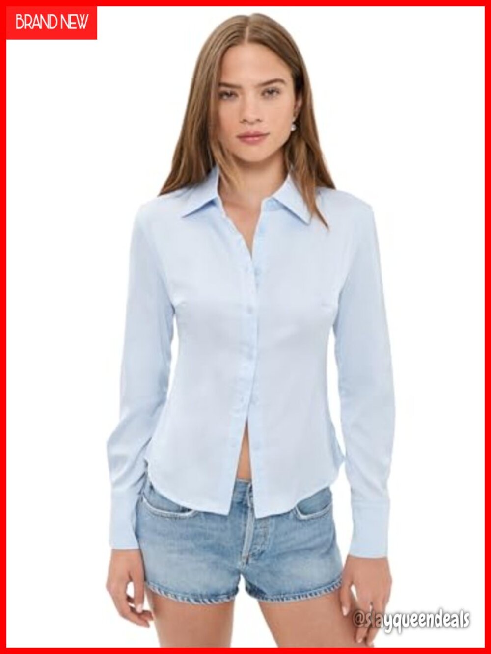 Women's Charmeuse Collared Button Placket Straight Fit Long Sleeve Shirt